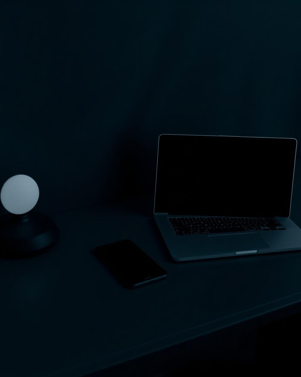 Laptop & Phone Desk — minimal website mockup, interior scene